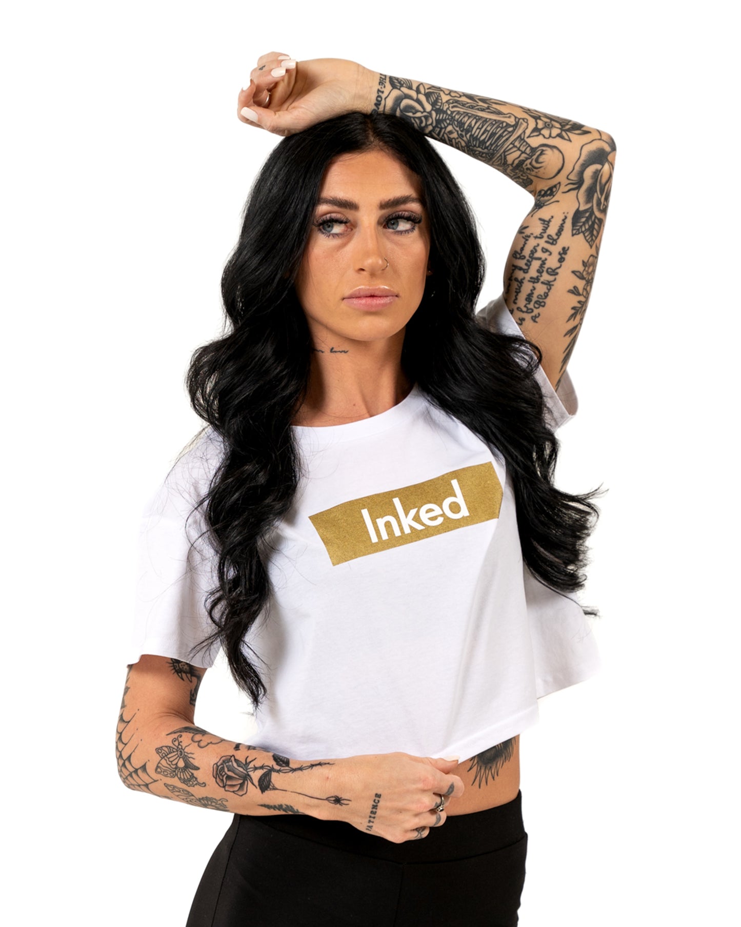 INKED Crop Tee - White w/ Gold