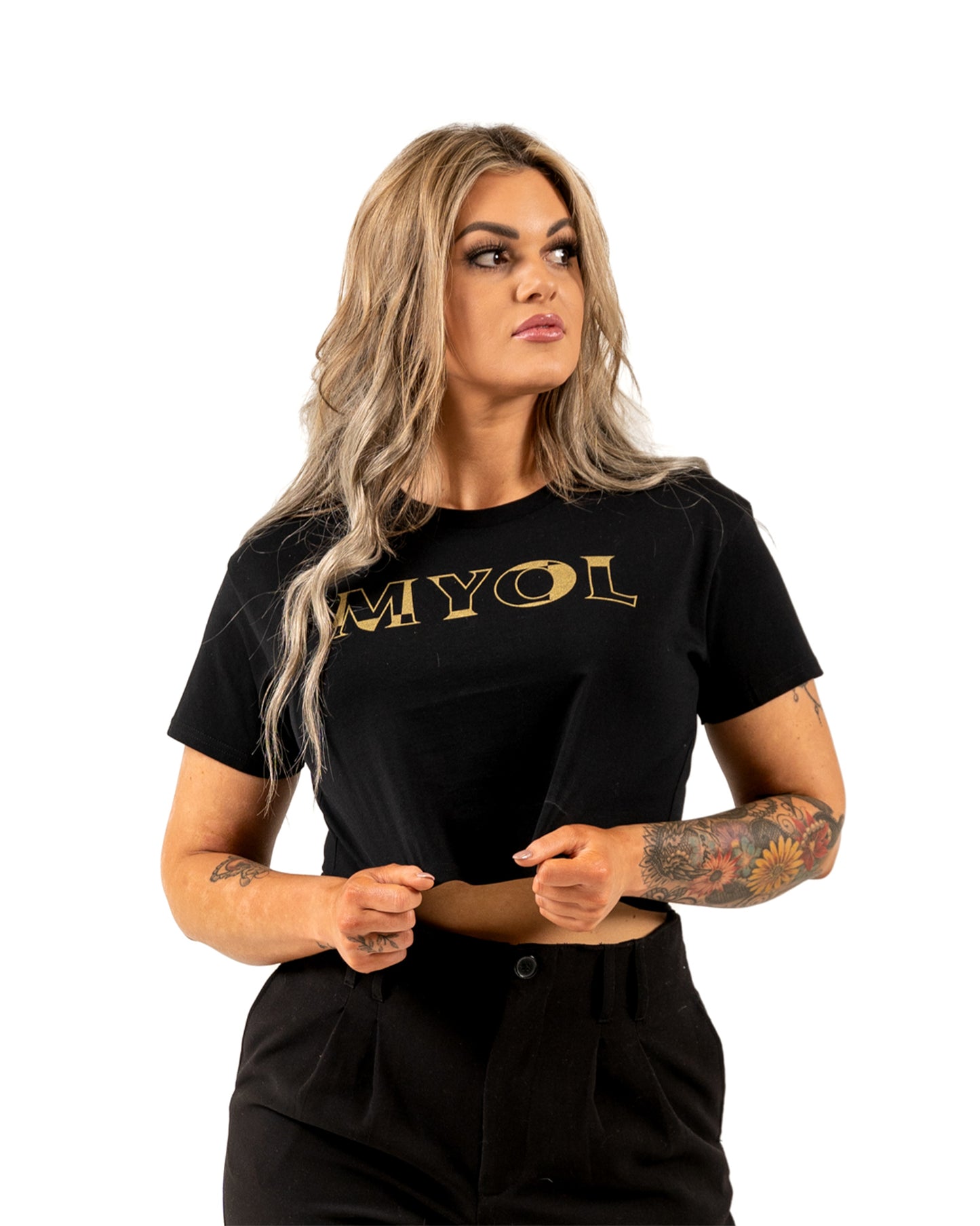 MYOL Crop Tee - Black w/ Gold