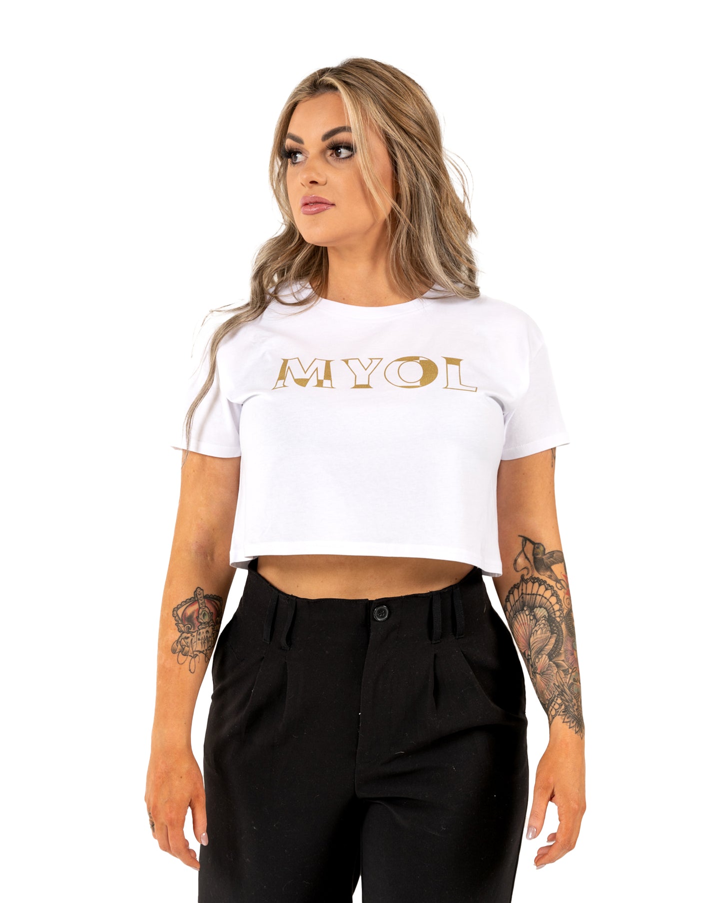 MYOL Crop Tee - White w/ Gold
