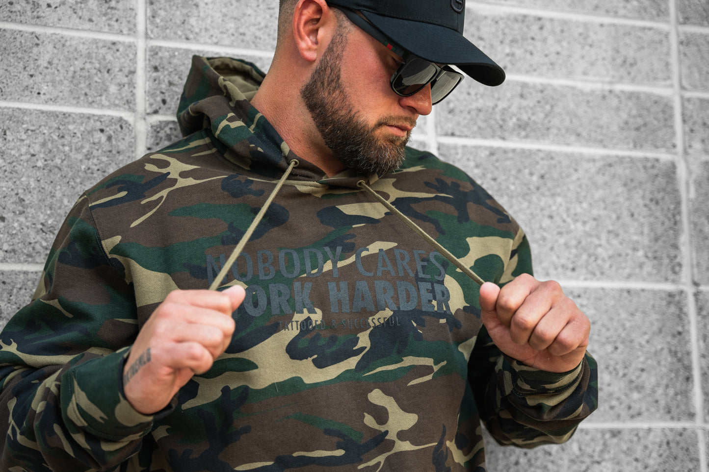 Nobody Cares Work Harder Hoodie - Green Camo