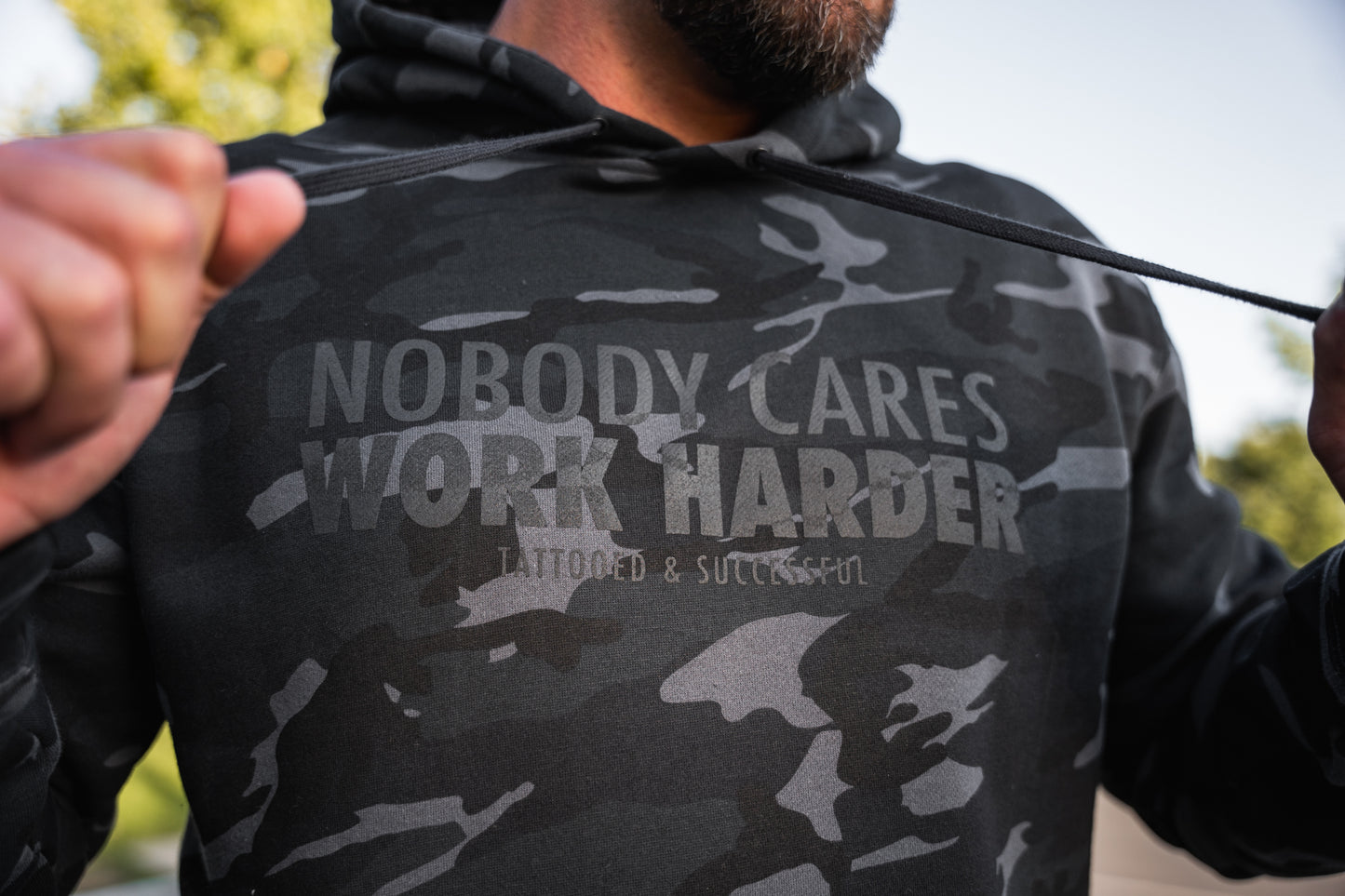 Nobody Cares Work Harder Hoodie - Black Camo