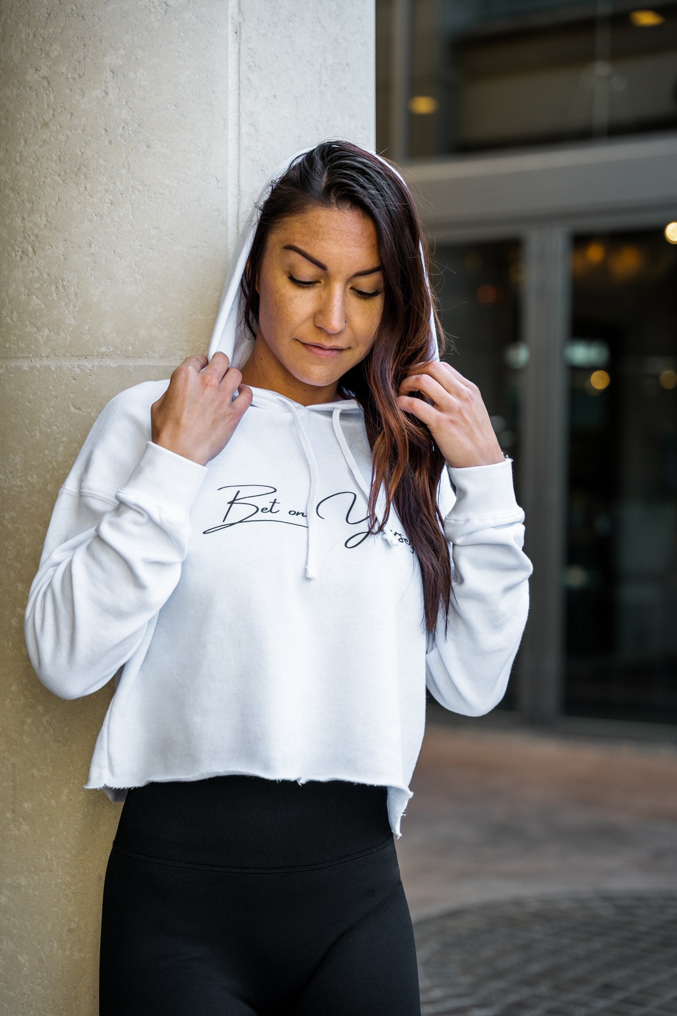Bet On Yourself Crop Hoodie - White
