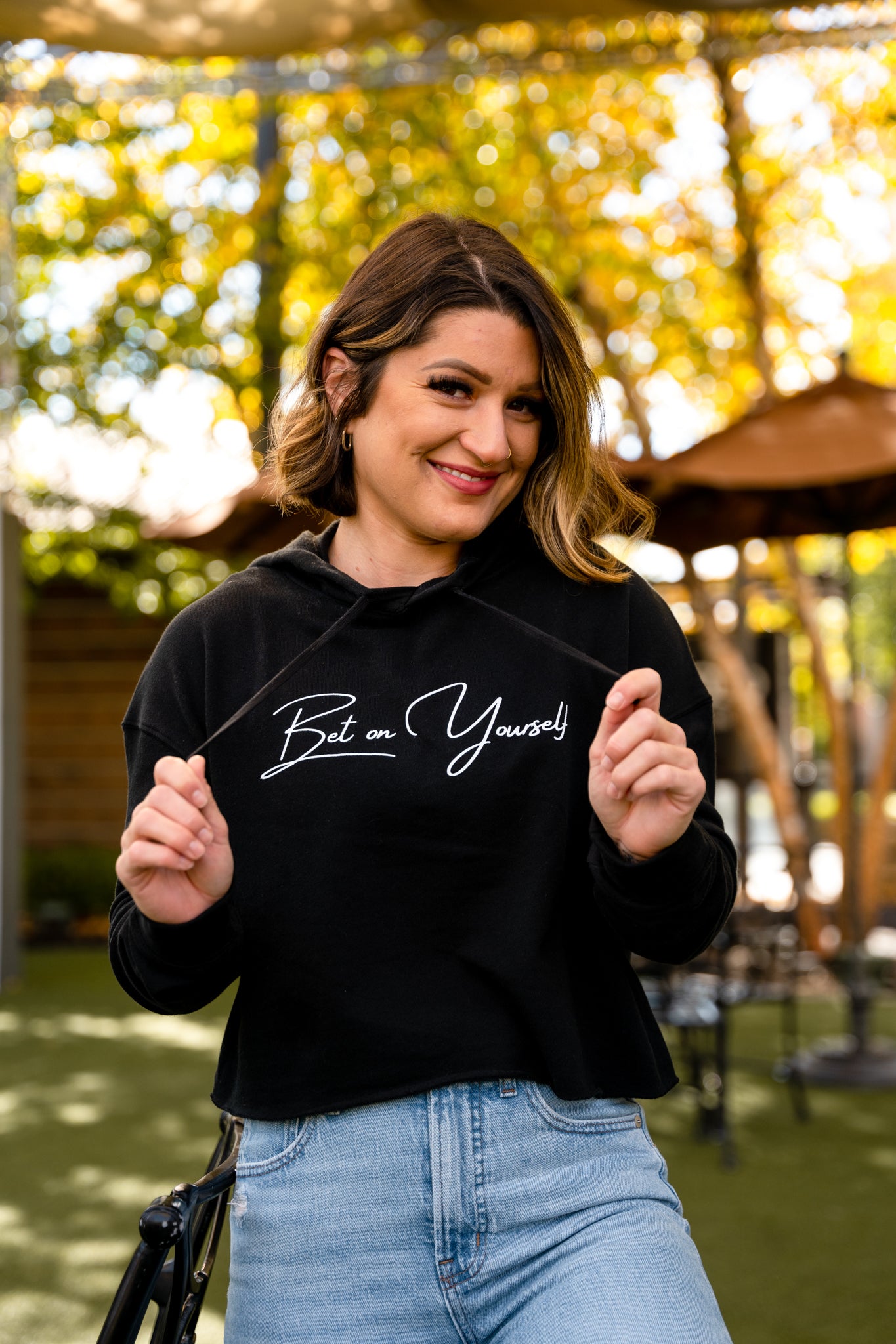 Bet On Yourself Crop Hoodie - Black