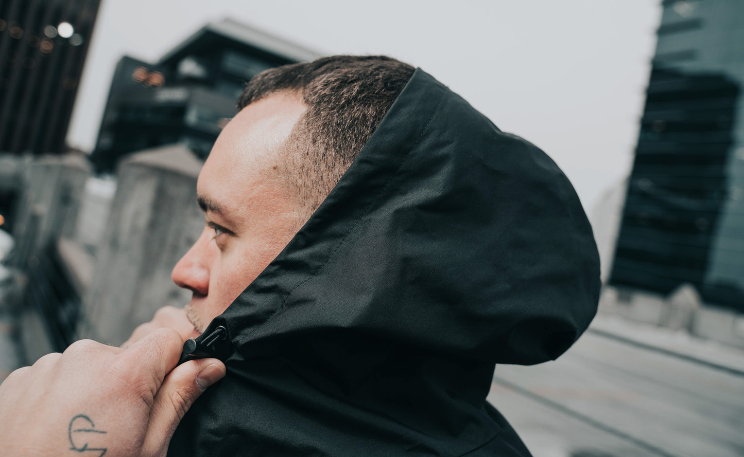 Section Patch Rain Coat - Black
