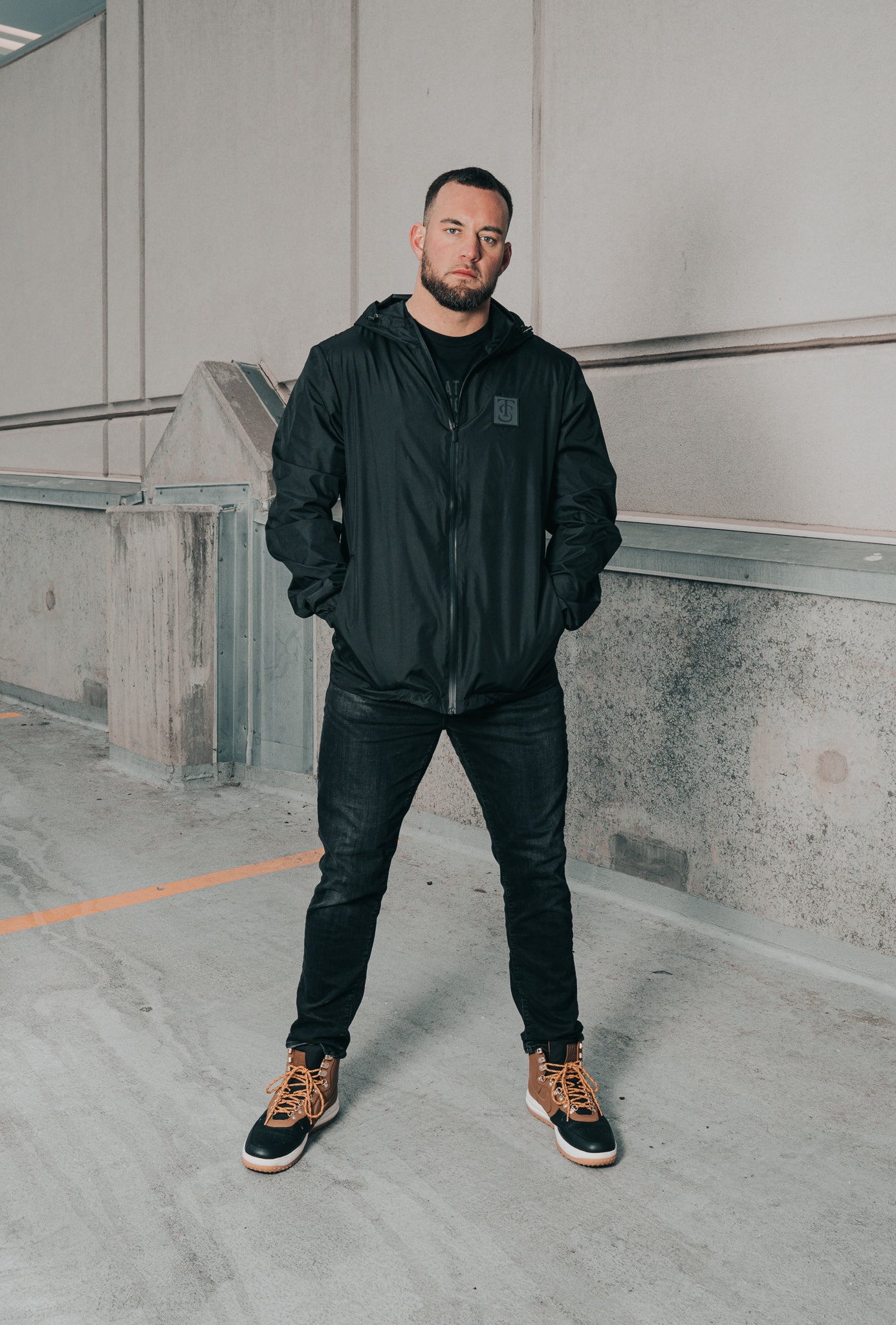 Section Patch Rain Coat - Black