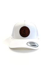Leather Patch 5 Panel Retro Trucker Hat - White