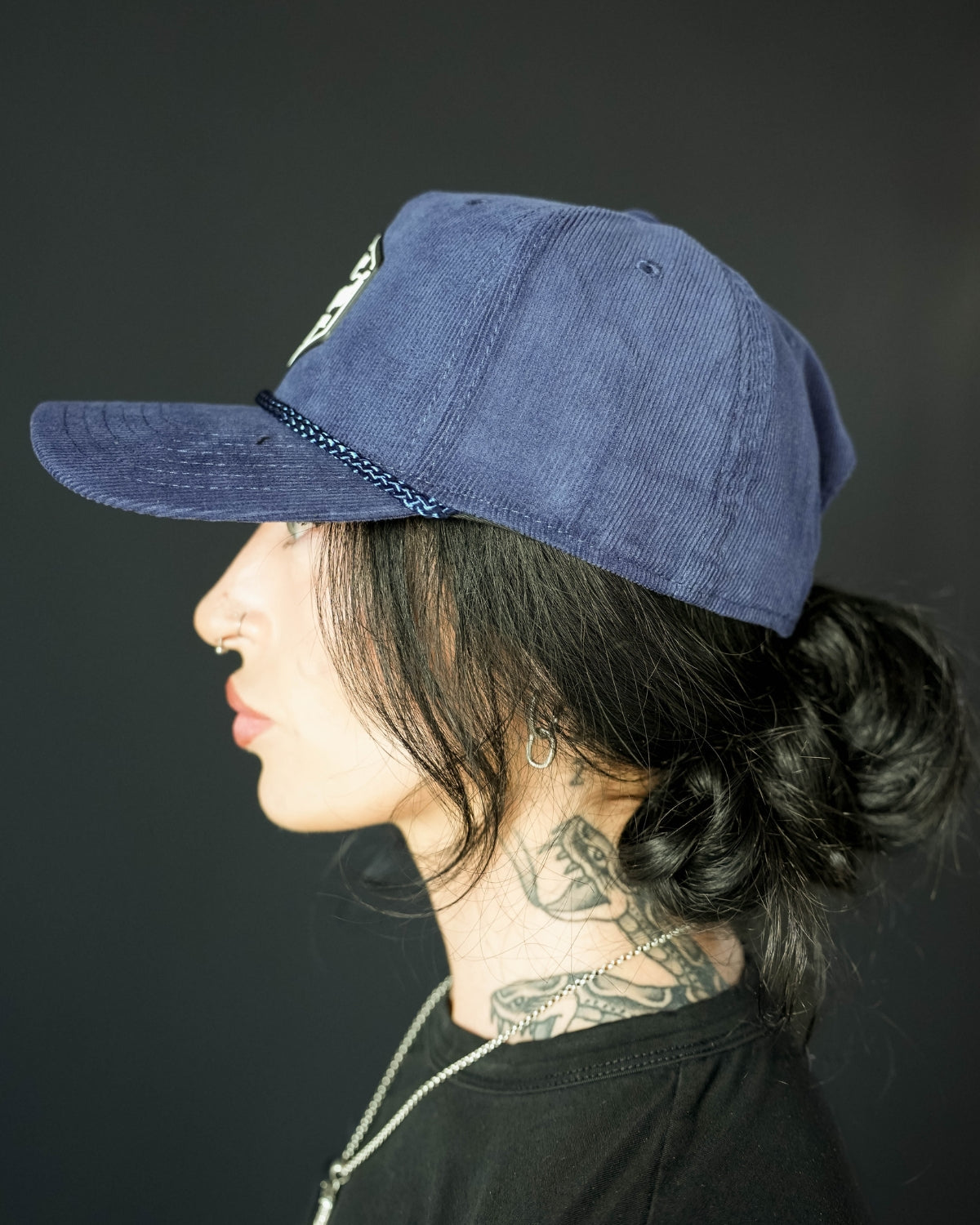 Brand 5 Panel Corduroy Hat - Navy