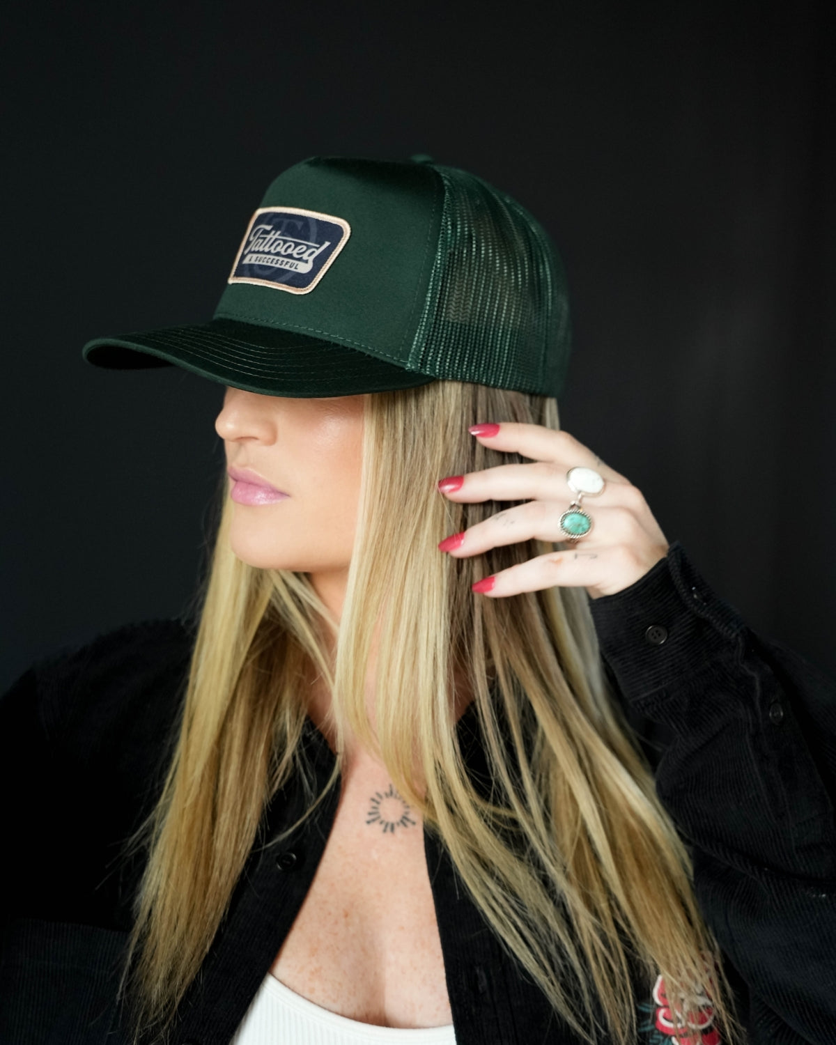 Vintage 5 Panel Trucker Hat - Dark Green