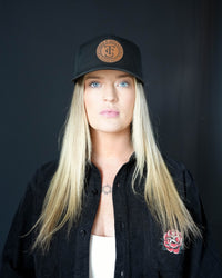 Leather Patch 5 Panel Hat - Black