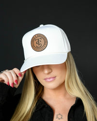 Leather Patch 5 Panel Rope Hat - White