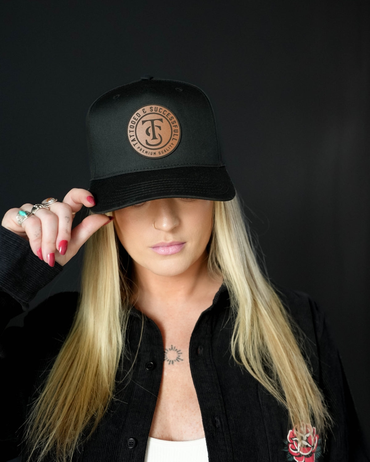 Leather Patch 5 Panel Hat - Black