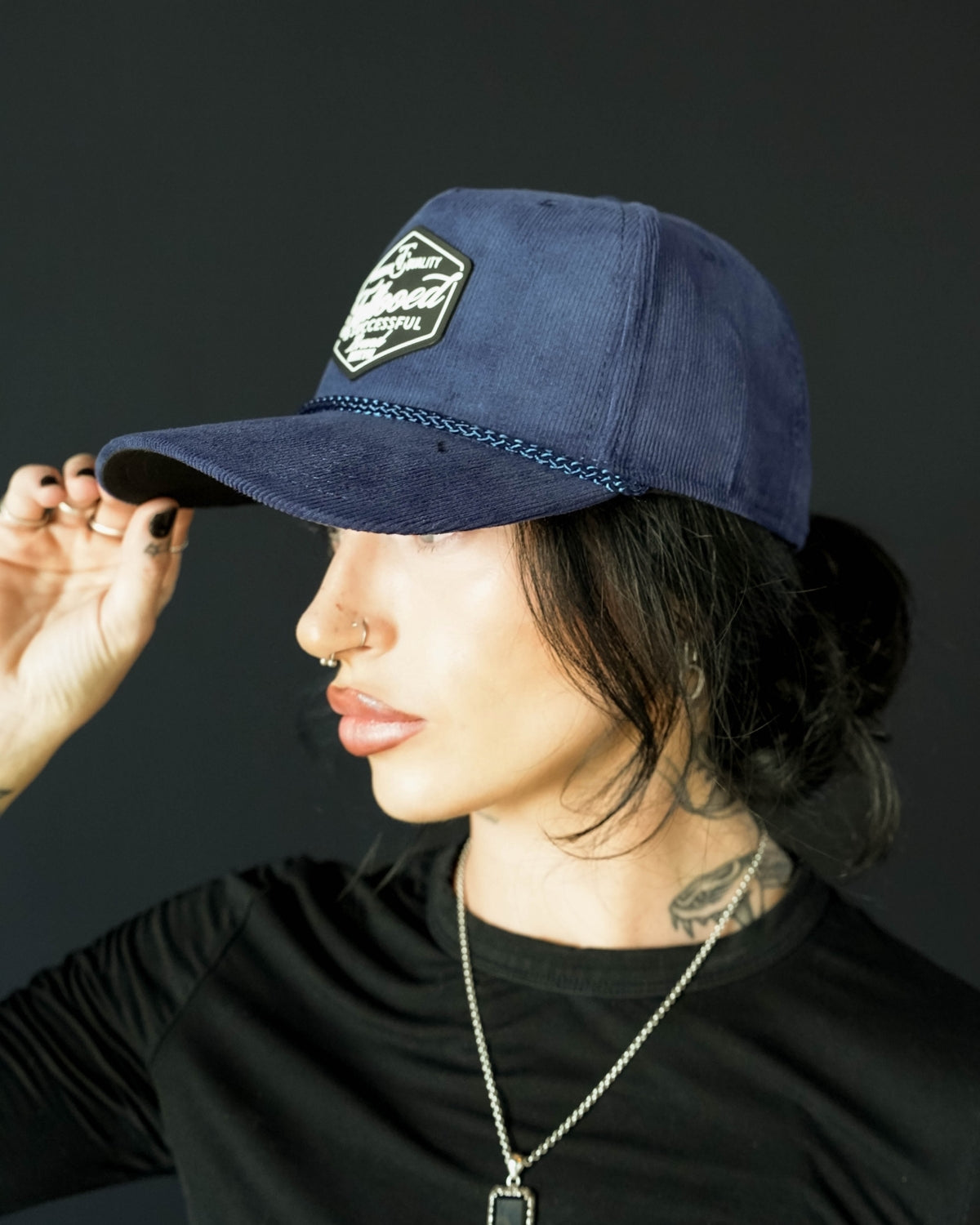 Brand 5 Panel Corduroy Hat - Navy