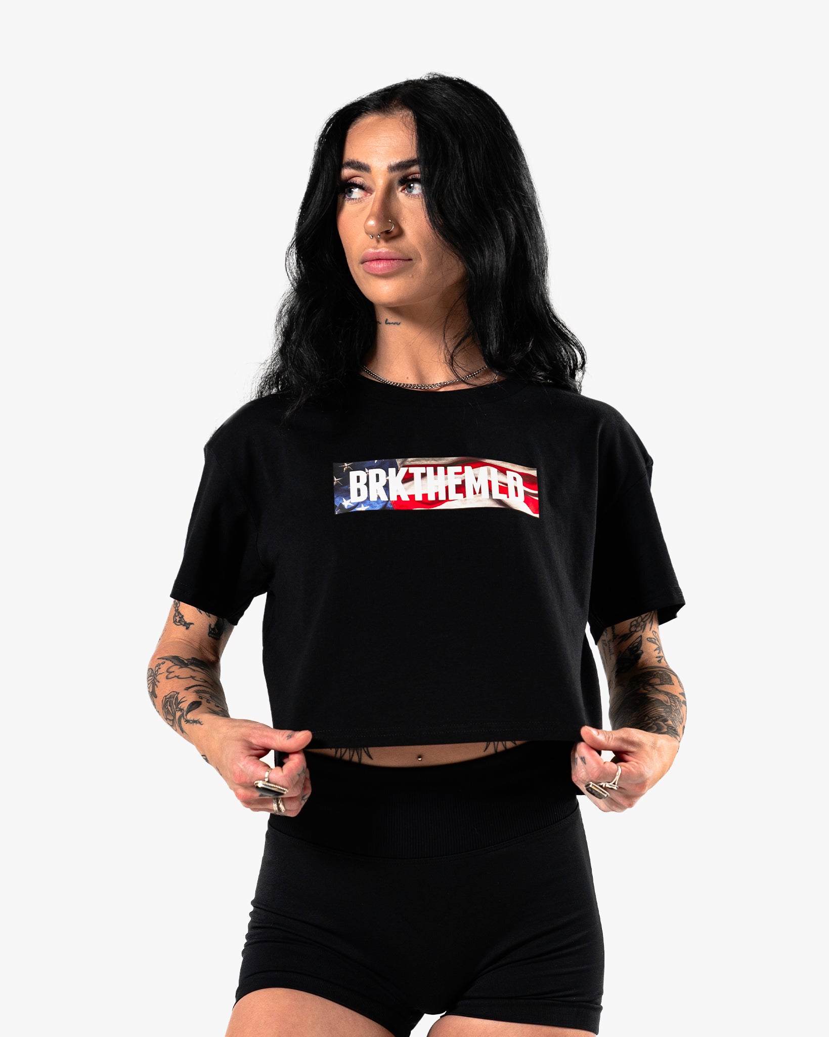 Stars & Stripes BRKTHEMLD Crop  - Black