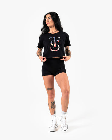 Stars & Stripes Crop Tee - Black