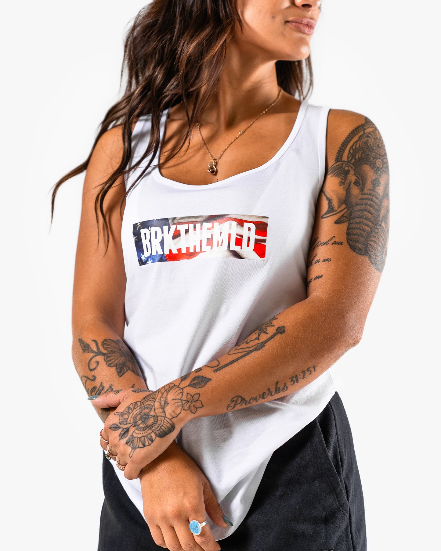 Stars & Stripes BRKTHEMLD Racerback Tank  - White