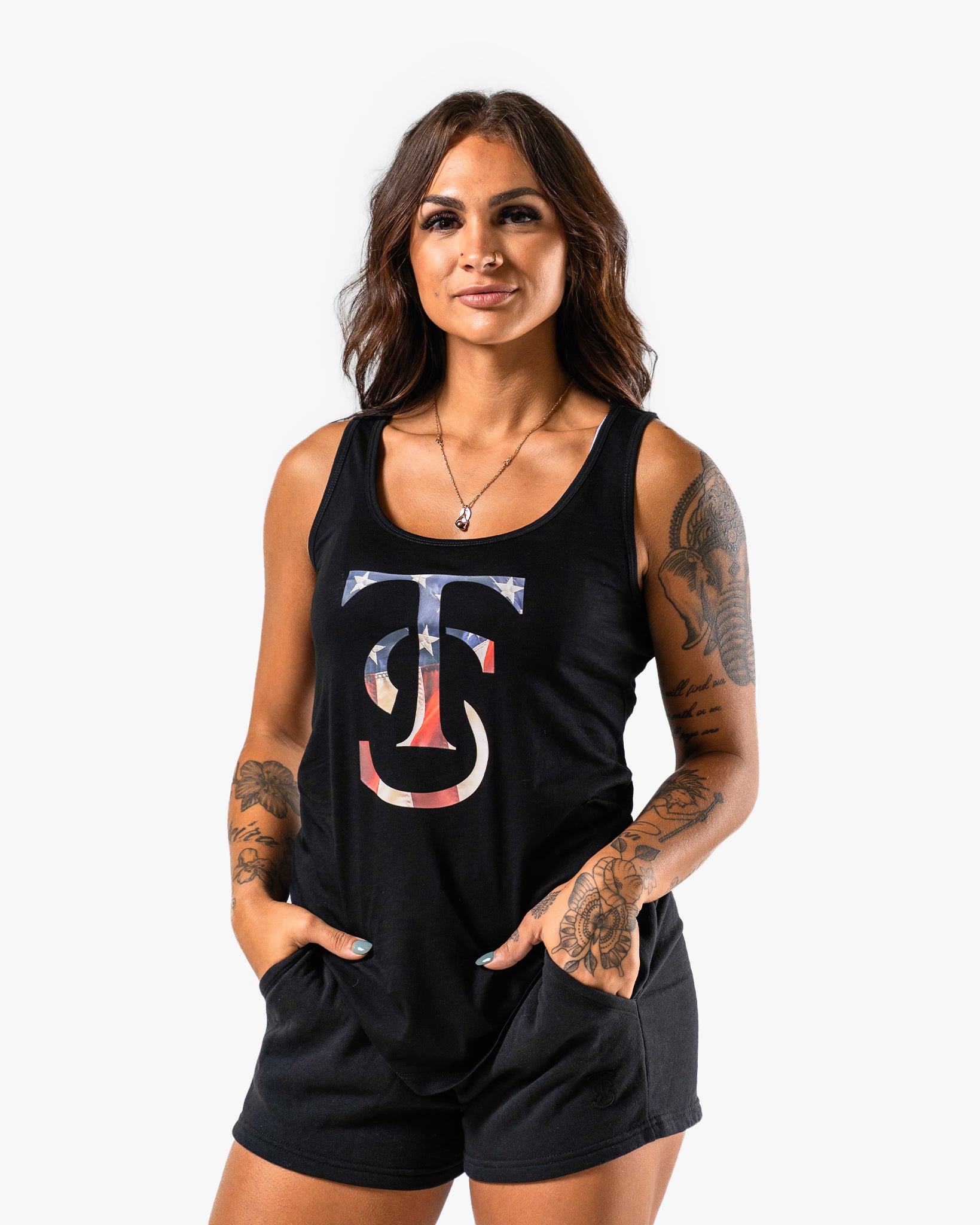 Stars & Stripes Racerback Tank  - Black