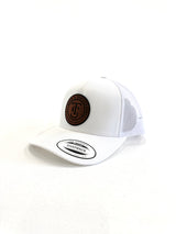 Leather Patch 5 Panel Retro Trucker Hat - White