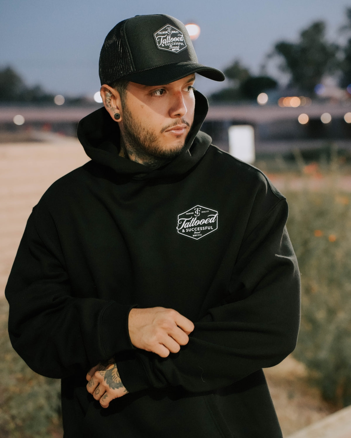 Brand Relax Hoodie- Black
