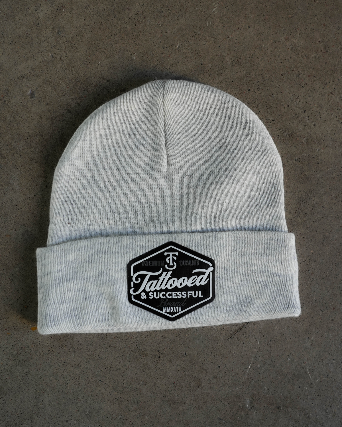 Brand Beanie- White Heather