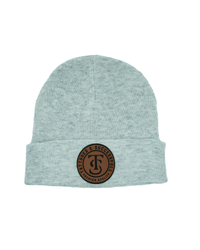 Leather Patch Beanie- White Heather