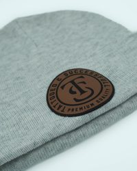 Leather Patch Beanie- White Heather