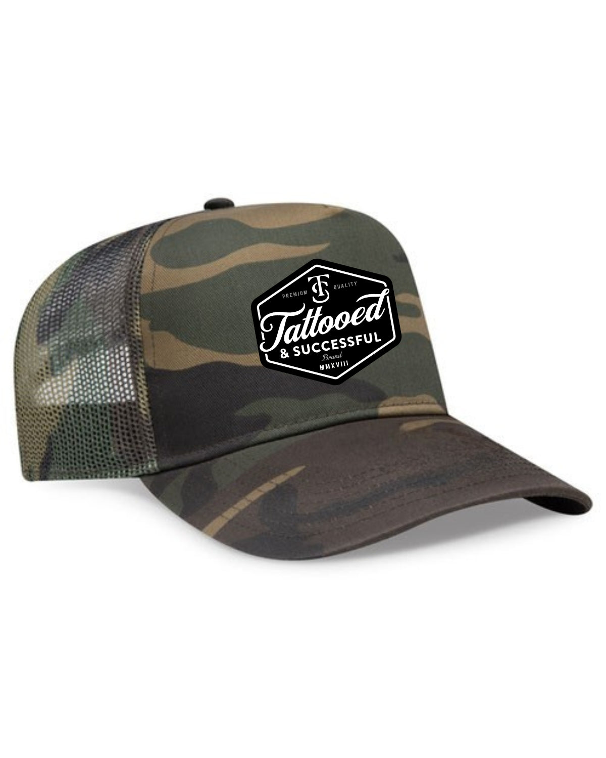 Brand 5 Panel Trucker Hat - Green Camo