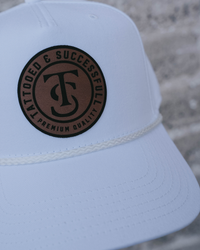 Leather Patch 5 Panel Rope Hat - White