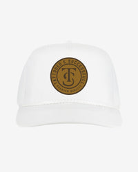 Leather Patch 5 Panel Rope Hat - White