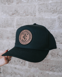 Leather Patch 5 Panel Hat - Black