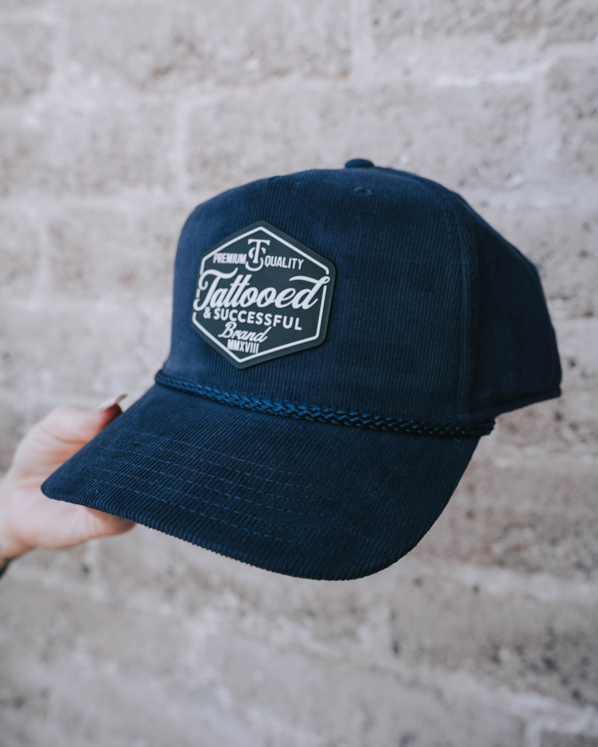 Brand 5 Panel Corduroy Hat - Navy