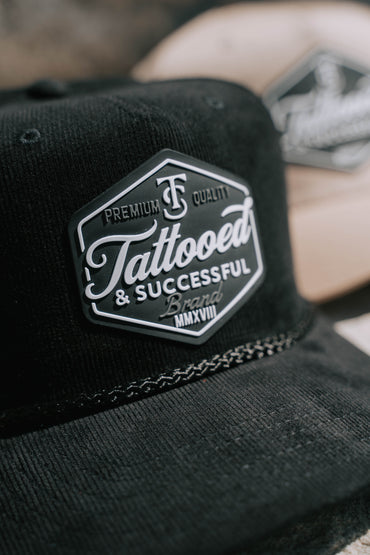 Brand 5 Panel Corduroy Hat - Black