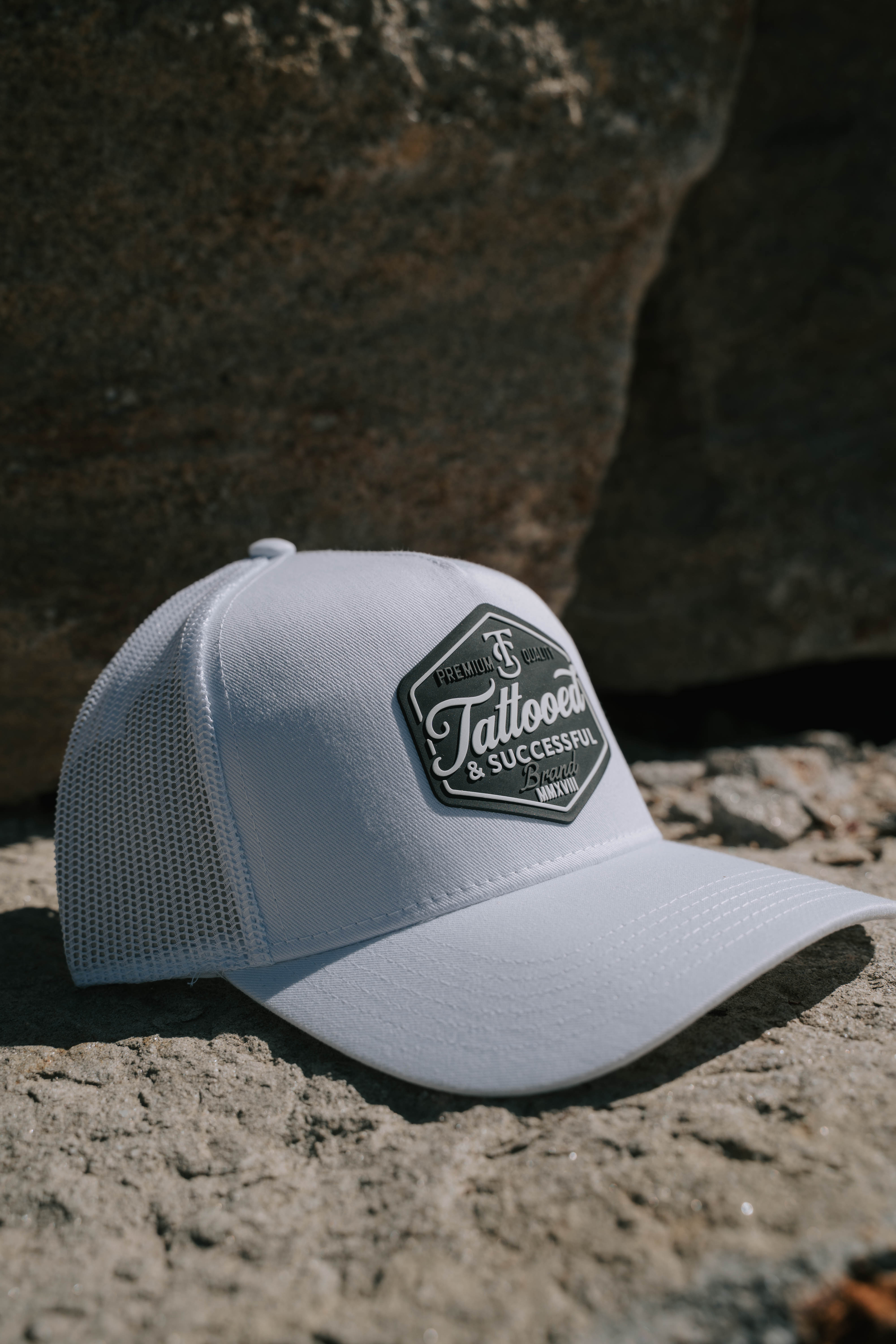 Brand 5 Panel Trucker Hat - White