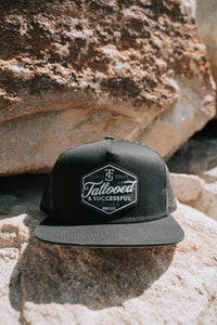 Brand 5 Panel Snapback Hat - Black