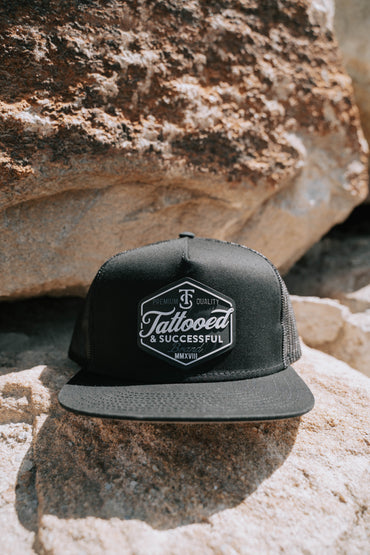 Brand 5 Panel Snapback Hat - Black