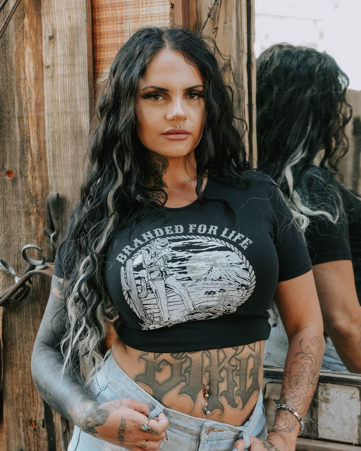 Branded For Life Baby Tee- Blk/white