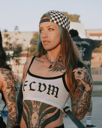 FLDM Spaghetti Crop Tank- White/Black