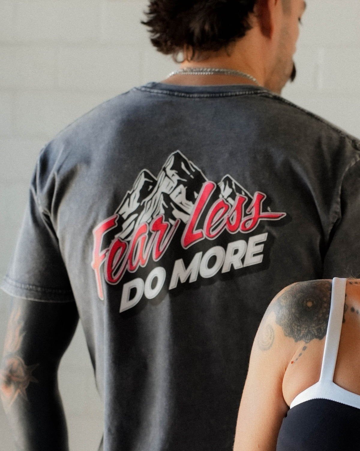 Fear Less Do More Mountains Tee- Stone Wash