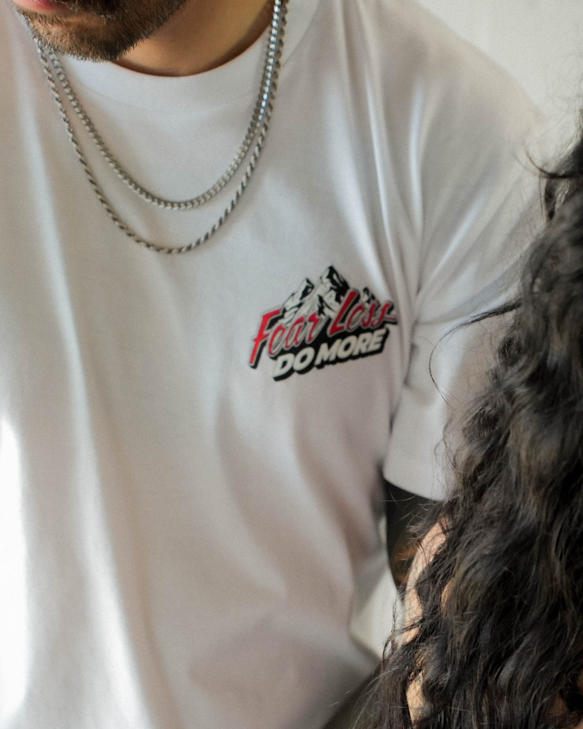 Fear Less Do More Mountains Tee- White