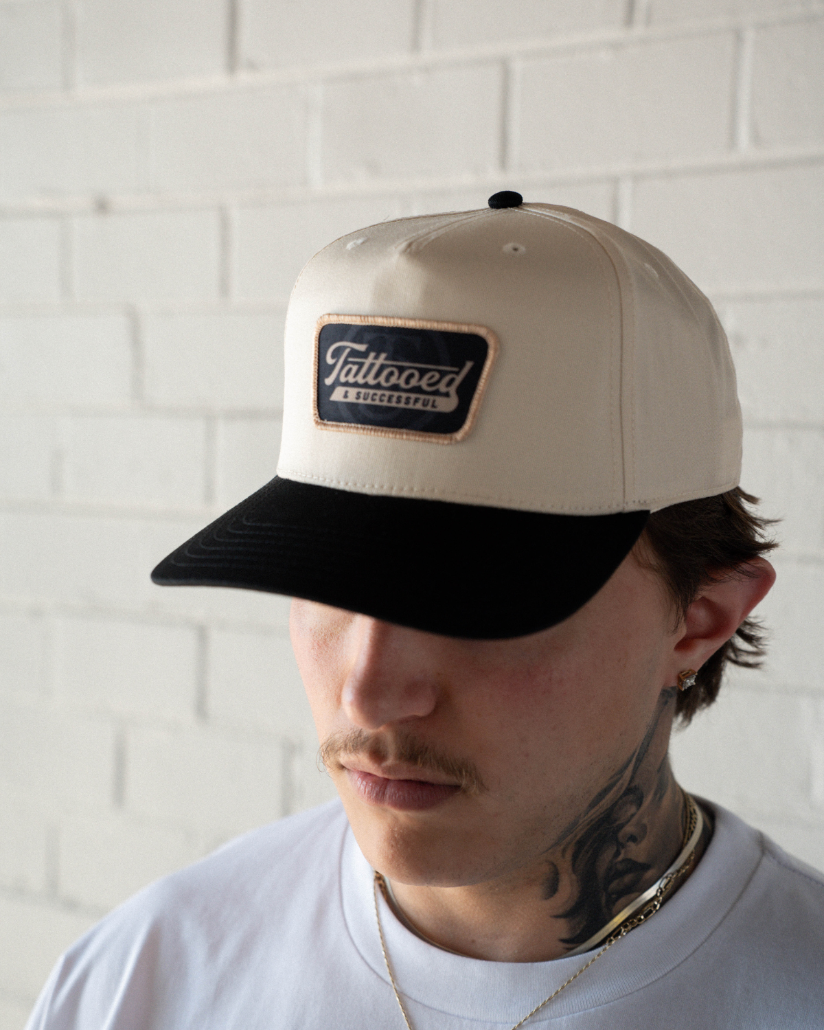 Vintage 5 Panel Trucker Hat- Black/Natural