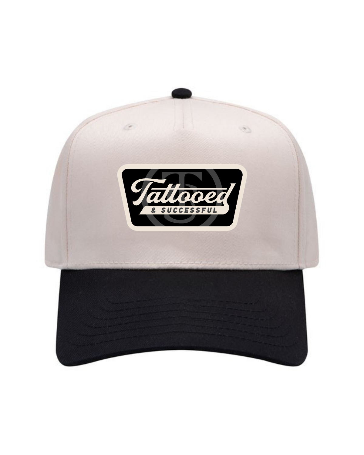 Vintage 5 Panel Trucker Hat- Black/Natural