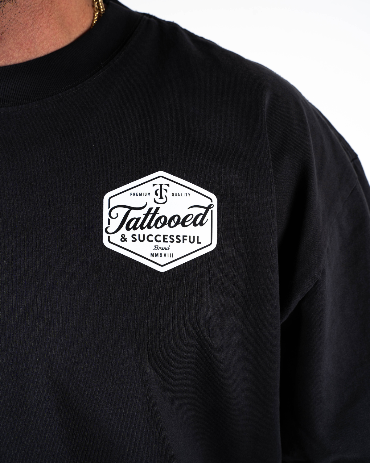 Brand Oversized Tee - Asphalt w/ White