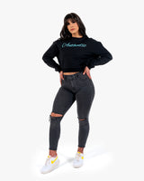 Authentic Crop Crew - Black w/ Teal