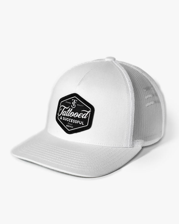 Brand 5 Panel Trucker Hat - White