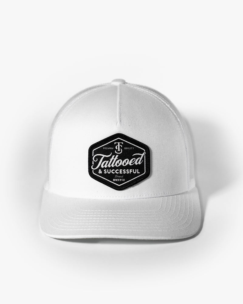 Brand 5 Panel Trucker Hat - White