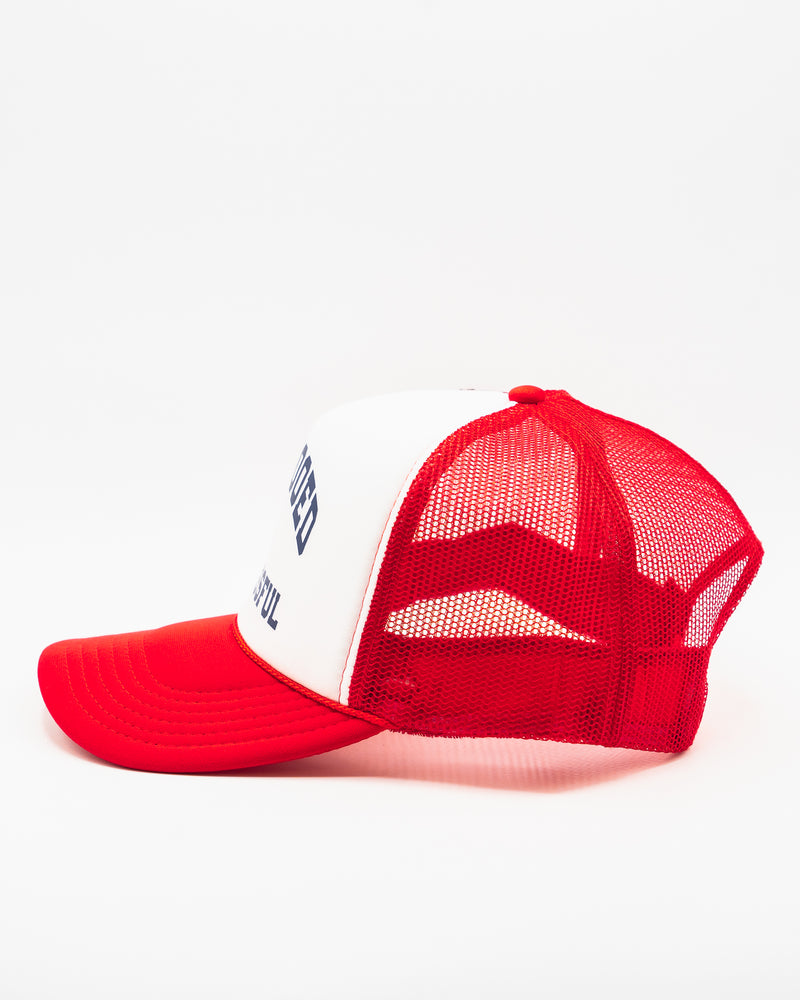 WKND Foam Trucker Hat - Red and White w/ Navy