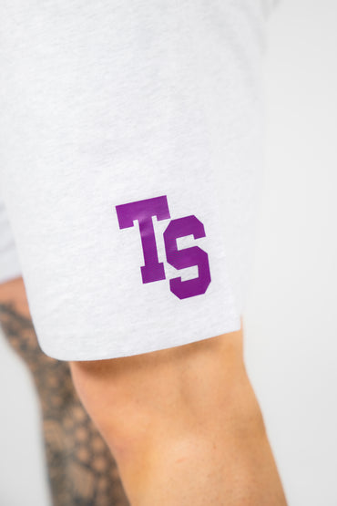 WKND Mens Comfort Shorts - White Heather w/ Purple