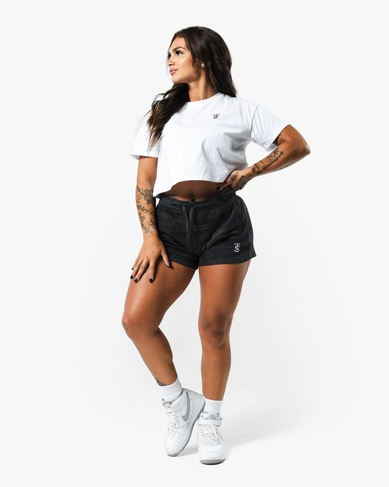Women's Icon Sweat Shorts - Black Camo w/ White