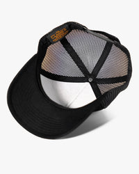 Leather Patch 5 Panel Retro Trucker Hat - Black