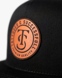 Leather Patch Classic Snapback Trucker Hat - Black
