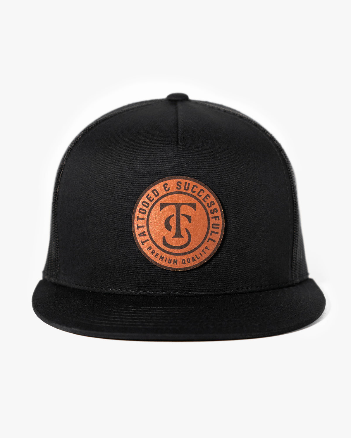 Leather Patch Classic Snapback Trucker Hat - Black